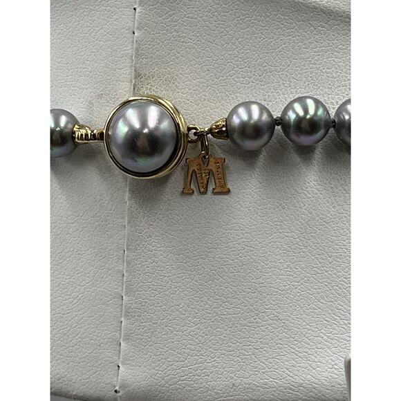 Majorica Gray Rainbow Lustrous Pearl One Strand Necklace 925 Vermeil Box Clasp - Picture 6 of 12
